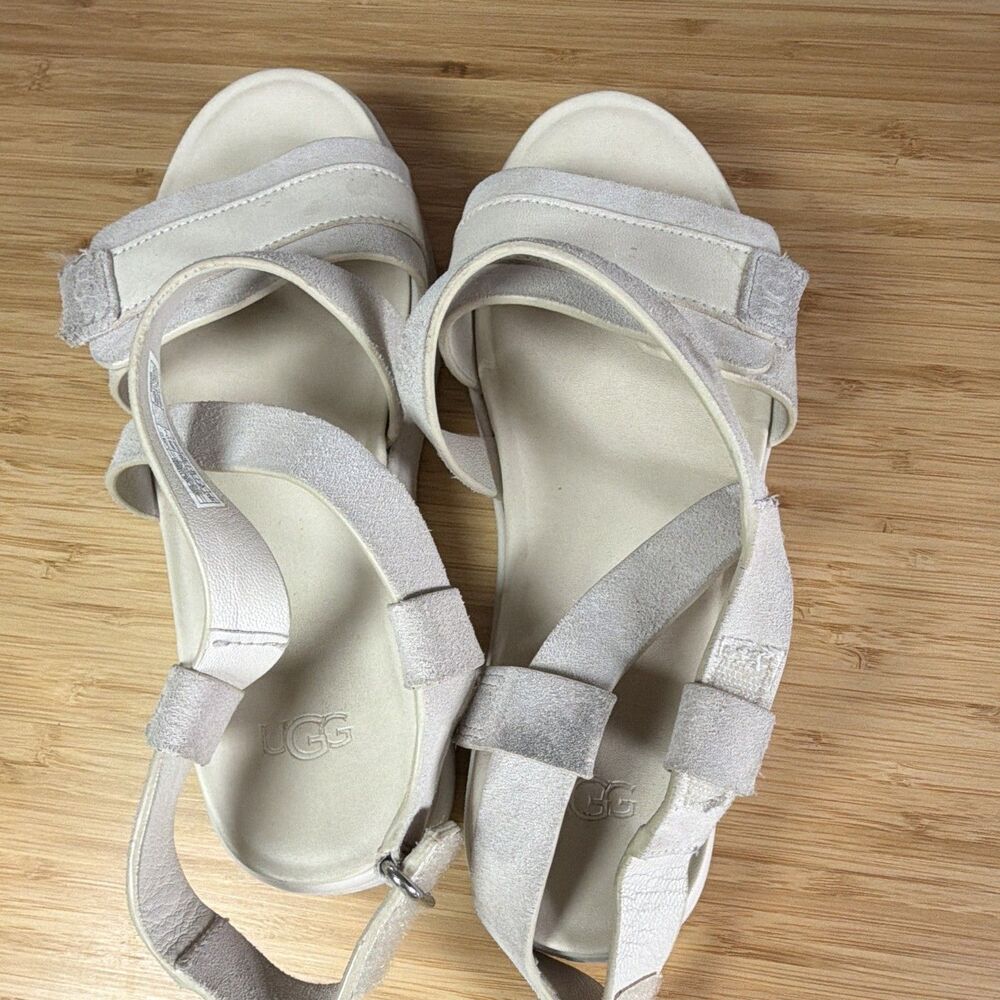 UGG Womens Suede Strappy Ankle Strap Hook & Loop Sandals Beige US 7 - Picture 11 of 11